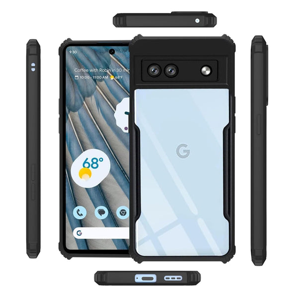 Mobielectro Camera Bump Protection | Slim Stylish 360 Protection Design |Crystal Clear | Shockproof Eagle Back Cover for Pixel 7A - Black