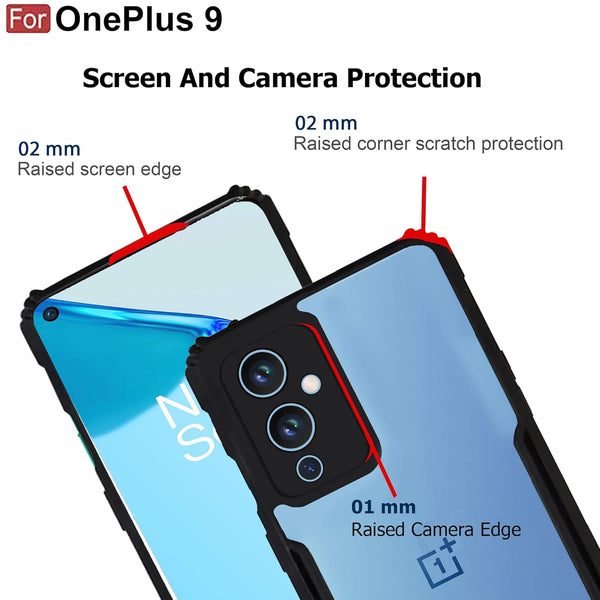 Mobielectro Camera Bump Protection | Slim Stylish 360 Protection Design |Crystal Clear | Shockproof Eagle Back Cover for OnePlus 9 - Black