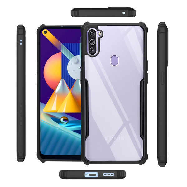 Mobielectro Camera Bump Protection | Slim Stylish 360 Protection Design |Crystal Clear | Shockproof Eagle Back Cover for Samsung M11 - Black