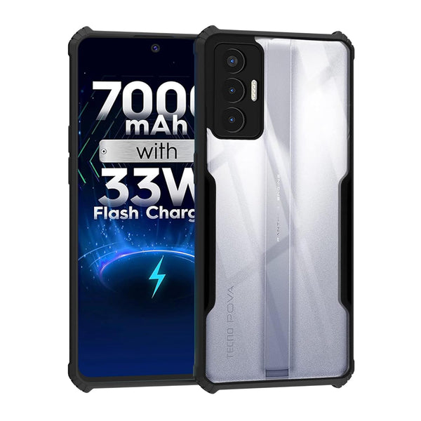 Mobielectro Camera Bump Protection | Slim Stylish 360 Protection Design |Crystal Clear | Shockproof Eagle Back Cover for Tecno Pova 3 - Black