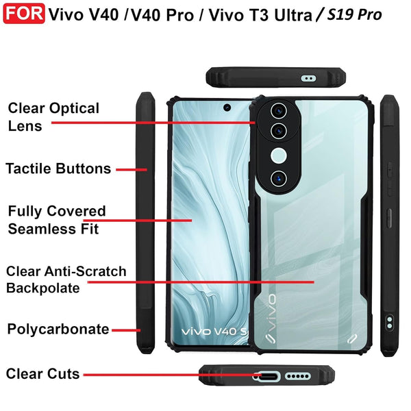 Mobielectro Camera Bump Protection | Slim Stylish 360 Protection Design |Crystal Clear | Shockproof Eagle Back Cover for Vivo V40 |V40 Pro|T3 Lite 5G - Black