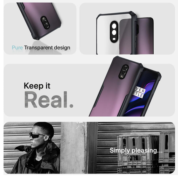 Mobielectro Camera Bump Protection | Slim Stylish 360 Protection Design |Crystal Clear | Shockproof Eagle Back Cover for OnePlus 7 | OnePlus 6T - Black