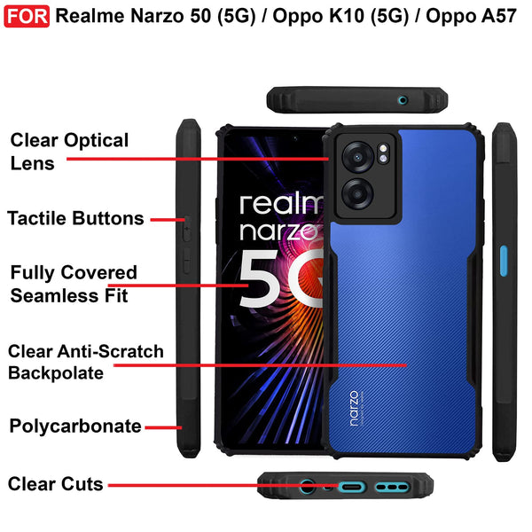 Mobielectro Camera Bump Protection | Slim Stylish 360 Protection Design |Crystal Clear | Shockproof Eagle Back Cover for Oppo A57 5G | Oppo K10|Realme Narzo 50 - Black