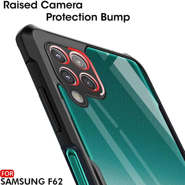 Mobielectro Camera Bump Protection | Slim Stylish 360 Protection Design |Crystal Clear | Shockproof Eagle Back Cover for Samsung F62 - Black