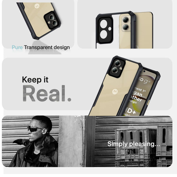 Mobielectro Camera Bump Protection | Slim Stylish 360 Protection Design |Crystal Clear | Shockproof Eagle Back Cover for Moto G14 - Black