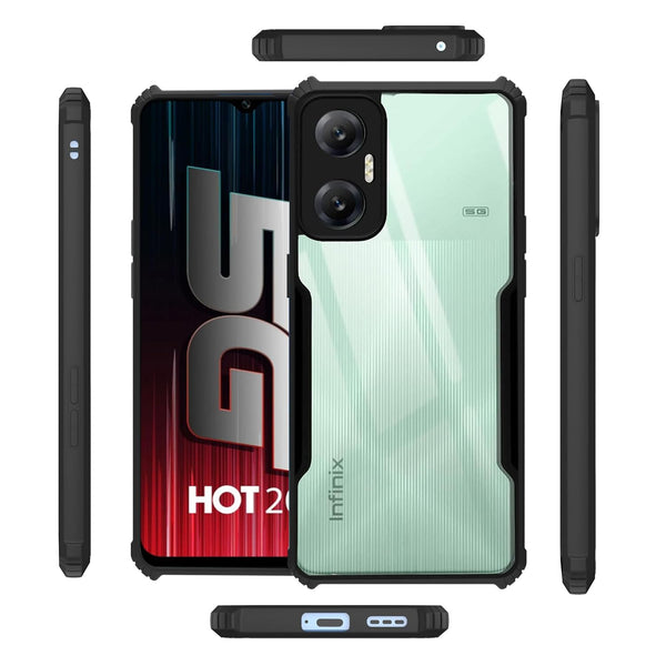 Mobielectro Camera Bump Protection | Slim Stylish 360 Protection Design |Crystal Clear | Shockproof Eagle Back Cover for Infinix Hot 20 5G - Black