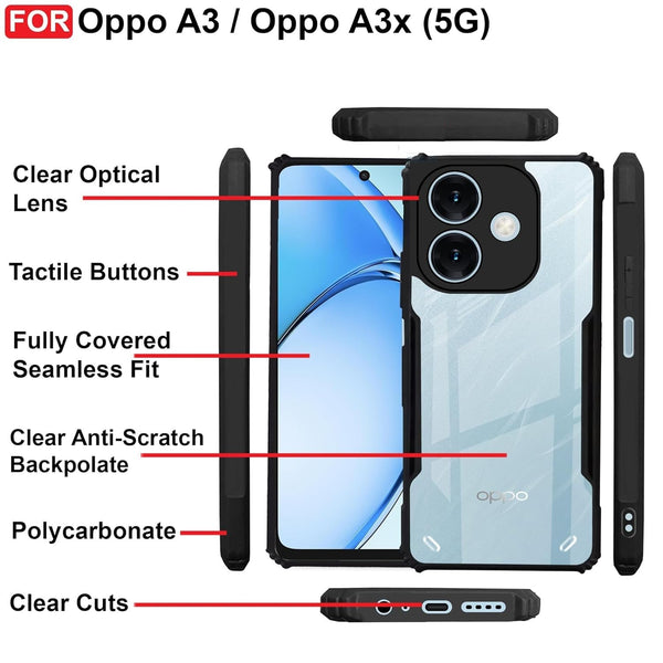 Mobielectro Camera Bump Protection | Slim Stylish 360 Protection Design |Crystal Clear | Shockproof Eagle Back Cover for Oppo A3 5G | Oppo A3X 5G\4G - Black