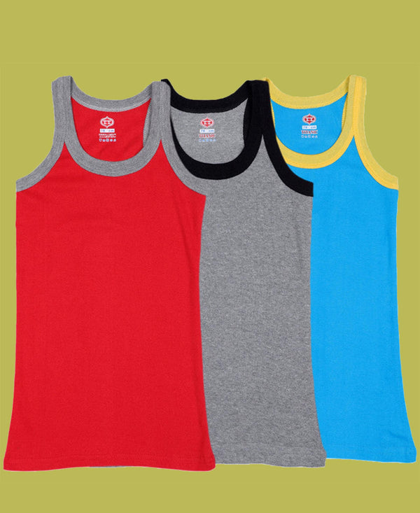 T.T. Kids Titanic Gym Vest Pack Of 3 Red-Grey-Trqs