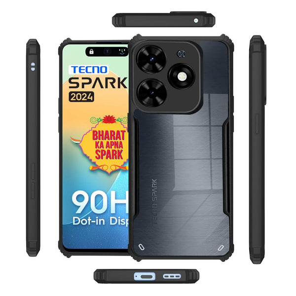 Mobielectro Camera Bump Protection | Slim Stylish 360 Protection Design |Crystal Clear | Shockproof Eagle Back Cover for Tecno Spark Go 2024 - Black