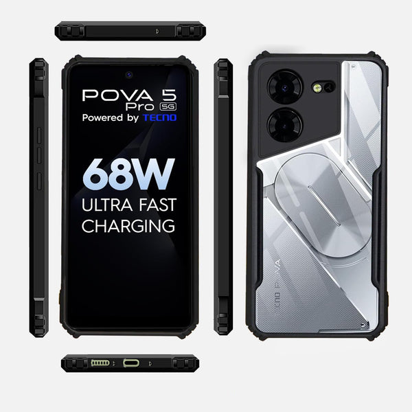Mobielectro Camera Bump Protection | Slim Stylish 360 Protection Design |Crystal Clear | Shockproof Eagle Back Cover for Tecno Pova 5 Pro 5G - Black