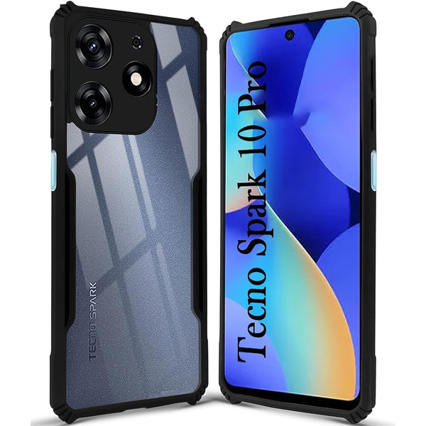 Mobielectro Camera Bump Protection | Slim Stylish 360 Protection Design |Crystal Clear | Shockproof Eagle Back Cover for Tecno Spark 10 Pro- Black