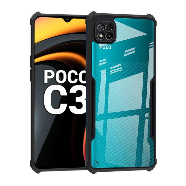 Mobielectro Camera Bump Protection | Slim Stylish 360 Protection Design |Crystal Clear | Shockproof Eagle Back Cover for POCO C3 - Black