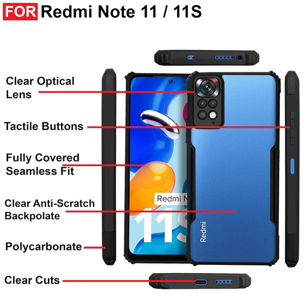 Mobielectro Camera Bump Protection | Slim Stylish 360 Protection Design |Crystal Clear | Shockproof Eagle Back Cover for RedMi Note 11 4G| RedMi Note 11S - Black