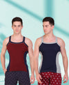 T.T. Men DesignerGym Vest Pack Of 2 Navy-Grey-Maroon-Navy