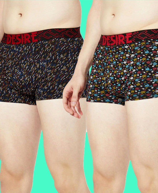 T.T. Mens Desire 100% Combed Cotton Printed Mini Top Elastic Trunk Pack Of 2 Navy-Red