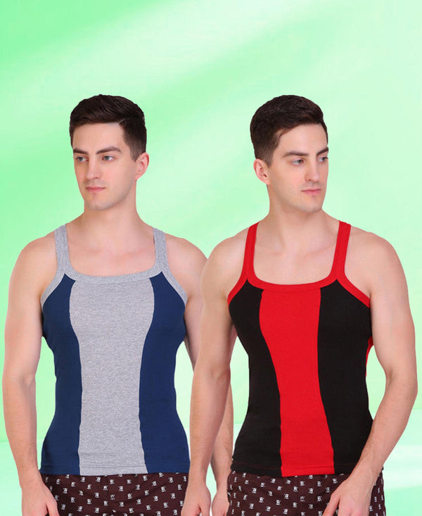T.T. Men DesignerGym Vest Pack Of 2 Black-Red -Blue-Grey