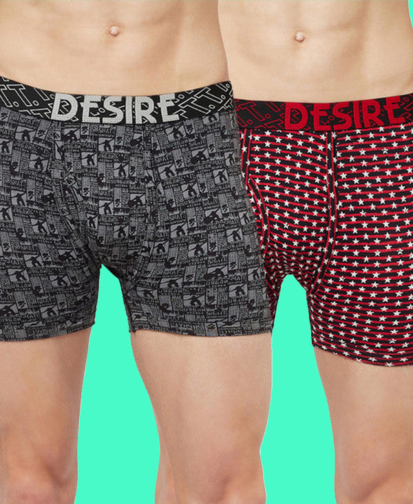 T.T. Mens Desire Printed Long Top Elastic TrunkPack Of 2 Anthra-Maroon