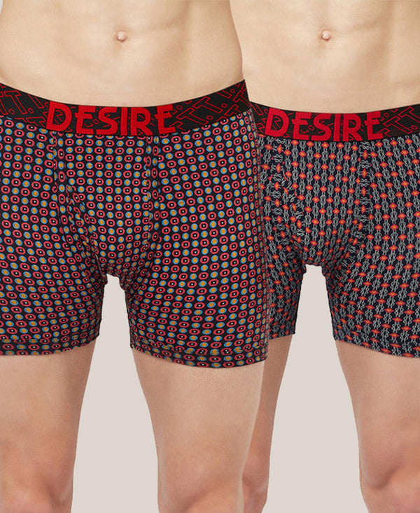 T.T. Mens Desire Printed Long Top Elastic TrunkPack Of 2 Navy-Maroon
