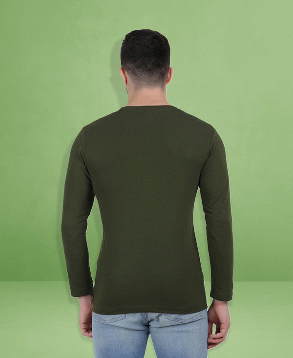 HiFlyers Men Olive Regular Fit Printed Round Neck T-Shirt
