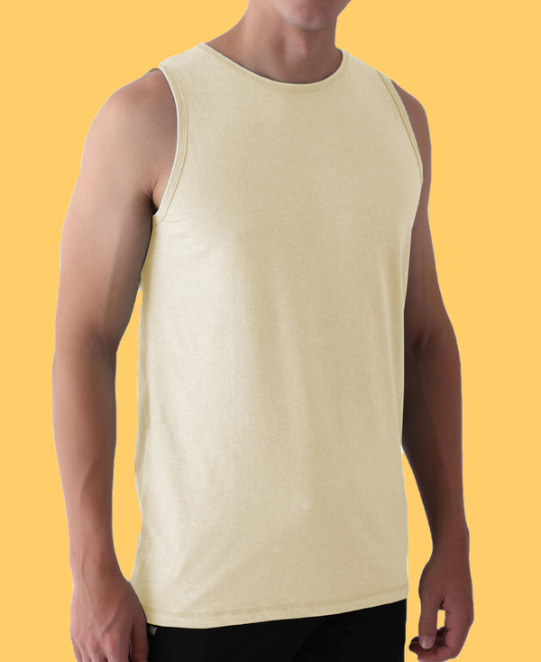 Almo Men’S Cotton Vest|Premium Melange Cotton|Regular Fit|Soft, Breathable, Fade-Resistant | Anti-Bacterial & Lightweight | Ideal For Gym/Sports Activities|Pack Of 2|Peach::Tan