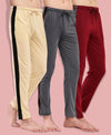 T.T. Men Regular Fit Poly Jersey Cut And Sew Trackpant Pack Of 3-Grey-Maroon-Skin