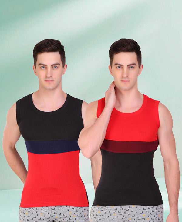 T.T. Men DesignerGym Vest Pack Of 2 Red-Black -Black-Red