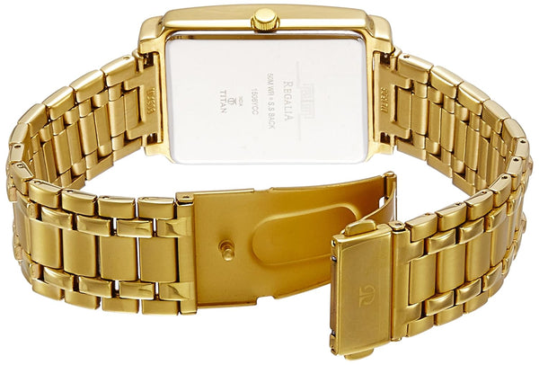 Regalia Quartz Analog with Day and Date Champagne Dial Gold Stainless Steel Strap watch for Men