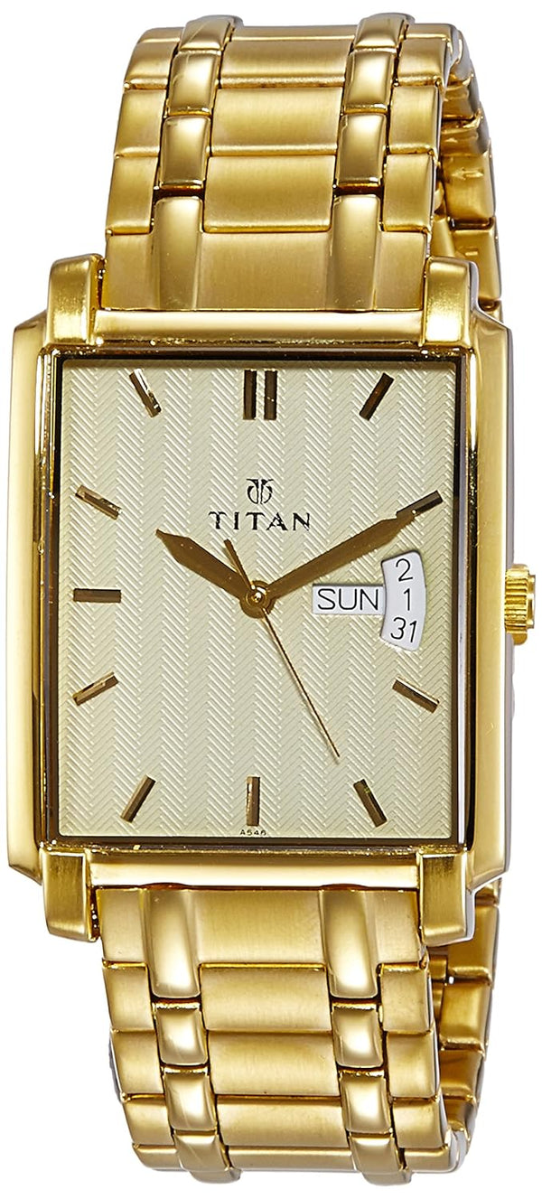 Regalia Quartz Analog with Day and Date Champagne Dial Gold Stainless Steel Strap watch for Men