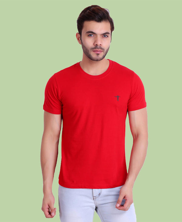 T.T. Cool Men Pack Of 3 T-Shirts Red-Cyan-Brown