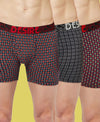 T.T. Mens Desire Printed Long Top Elastic TrunkPack Of 3 Black-Navy-Maroon