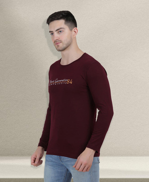 HiFlyers Men Burgundy Regular Fit Printed Round Neck T-Shirt