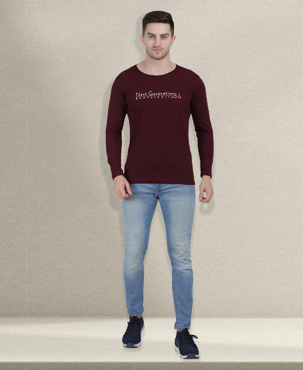 HiFlyers Men Burgundy Regular Fit Printed Round Neck T-Shirt