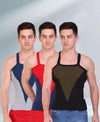 T.T. Men DesignerGym Vest Pack Of 3 Black-Olive -Blue-Red-Grey-Blue