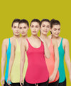 T.T. Women Pearl Solid Long Slips Pack Of 5 Fuschia-Yellow-Sky-Skin-Blue