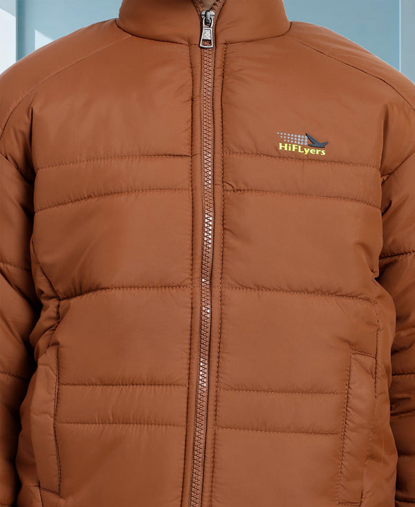 HiFlyers Boys Regular Fit | Polyster |Fluffy Full Sleeves |Quilted Insulation|High Neck Stand Collar|Zipper Jacket -Brown