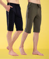 T.T. Men Regular Fit Poly Jersey Capri With Side Piping Pack Of 2-Navy-Olive