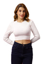 T.T. Women|Slim Fit Ribbed Top|Stretchable Cotton Rib Fabric| Trendy High Street Casual & Office Wear Full Sleeve Crop Tee|Desire Rib Tshirt For Women||White
