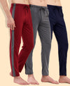 T.T. Men Regular Fit Poly Jersey Cut And Sew Trackpant Pack Of 3-Grey-Maroon-Navy