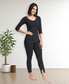 T.T. Women Regular Fit Cotton Rich With Elastomeric Finish 3/4Th Slip -Trouser Thermal Set -Black