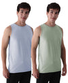 T.T. Men’S Cotton Vest|Premium Melange Cotton|Regular Fit|Soft, Breathable, Fade-Resistant | Anti-Bacterial & Lightweight | Ideal For Gym/Sports Activities|Pack Of 2|Blue::Green