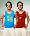 T.T. Men|Cool Tees|100% Cotton|Printed| Regular Fit |Round Neck Muscle Tshirts|Pack Of 2|Blue::Red
