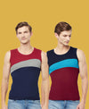 T.T. Men Designer Gym VestPack Of 2 Navy-Grey-Maroon-Navy