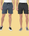 T.T. Men Cool Check Shorts Pack Of 2 Navy-Black