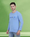 HiFlyers Men Sky Blue Regular Fit Printed Round Neck T-Shirt