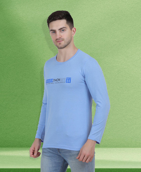HiFlyers Men Sky Blue Regular Fit Printed Round Neck T-Shirt