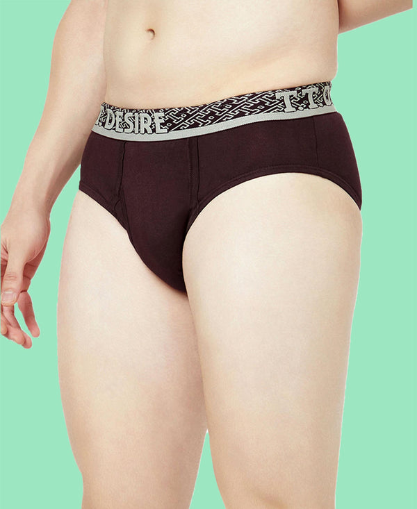 T.T. Mens Desire 100% Combed Cotton Front Open Brief Top Elastic Pack Of 2 Black-Dark Brown