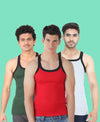 T.T. Men Solid Pack Of 3 Gym VestGrey-Red-Olive