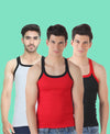 T.T. Men Solid Pack Of 3 Gym VestGrey-Red-Black