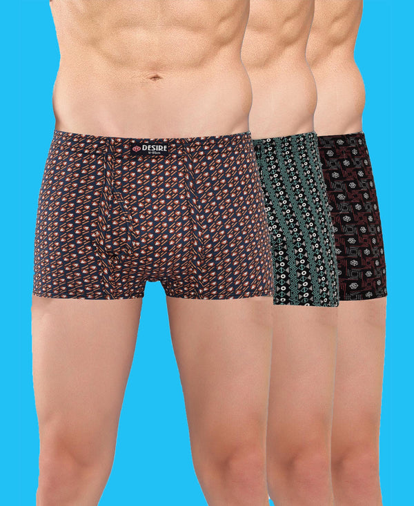 T.T. Men Desire Super Combed Cotton Printed Snug Fit Mini Trunks For Men Pack Of 3 Black-Green-Brown