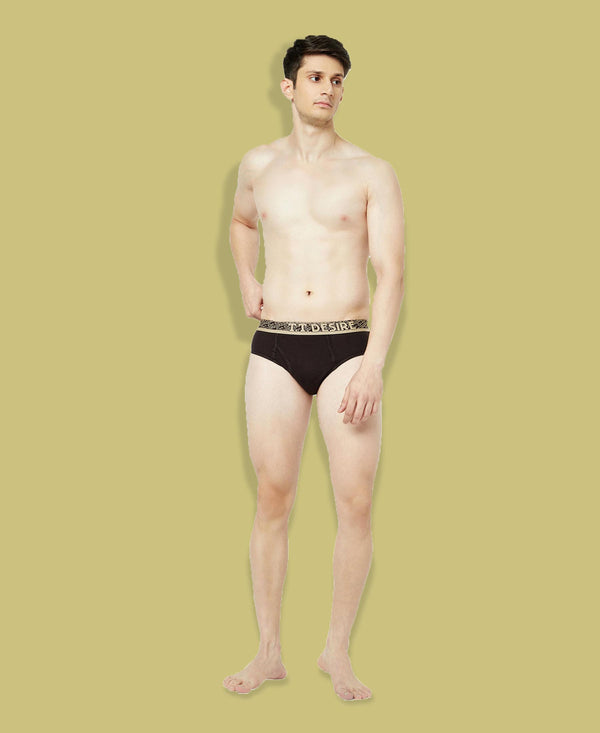 T.T. Mens Desire 100% Combed Cotton Front Open Brief Top Elastic Pack Of 2 Navy-Dark Brown